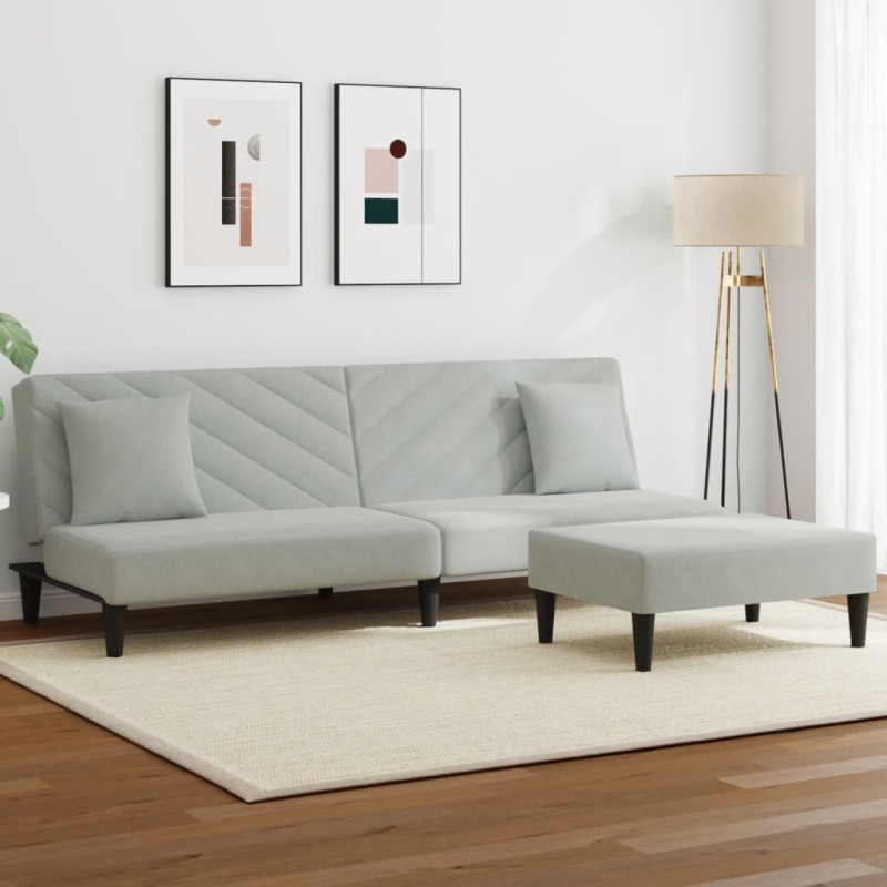 vidaXL 2-tlg. Sofagarnitur mit Kissen Hellgrau Samt vidaXL 2-tlg. Sofagarnitur mit Kissen Hellgrau Samt