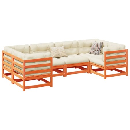 vidaXL 6-tlg. Garten-Sofagarnitur Wachsbraun Massivholz Kiefer