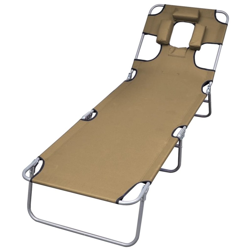 vidaXL Sonnenliege Klappbar Kopfkissen Verstellbare Rückenlehne Taupe vidaXL Sonnenliege Klappbar Kopfkissen Verstellbare Rückenlehne Taupe
