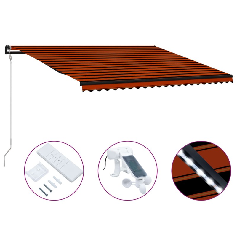vidaXL Einziehbare Markise mit Windsensor & LED 500x300cm Orange Braun vidaXL Einziehbare Markise mit Windsensor & LED 500x300cm Orange Braun