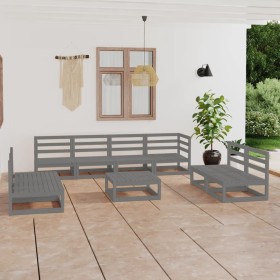 vidaXL 9-tlg. Garten-Lounge-Set Grau Massivholz Kiefer