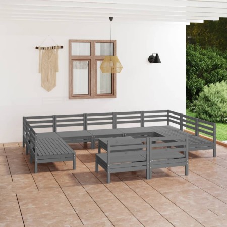 vidaXL 12-tlg. Garten-Lounge-Set Grau Massivholz Kiefer
