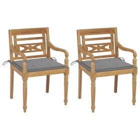 vidaXL Batavia-Stühle 2 Stk. mit Grauen Kissen Teak Massivholz