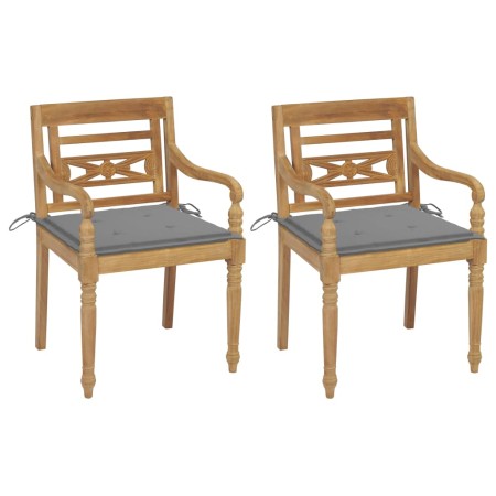 vidaXL Batavia-Stühle 2 Stk. mit Grauen Kissen Teak Massivholz