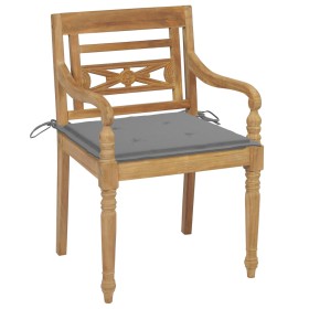 vidaXL Batavia-Stühle 2 Stk. mit Grauen Kissen Teak Massivholz