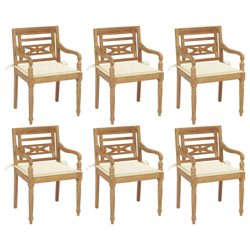 vidaXL Batavia-Stühle mit Kissen 6 Stk. Massivholz Teak vidaXL Batavia-Stühle mit Kissen 6 Stk. Massivholz Teak