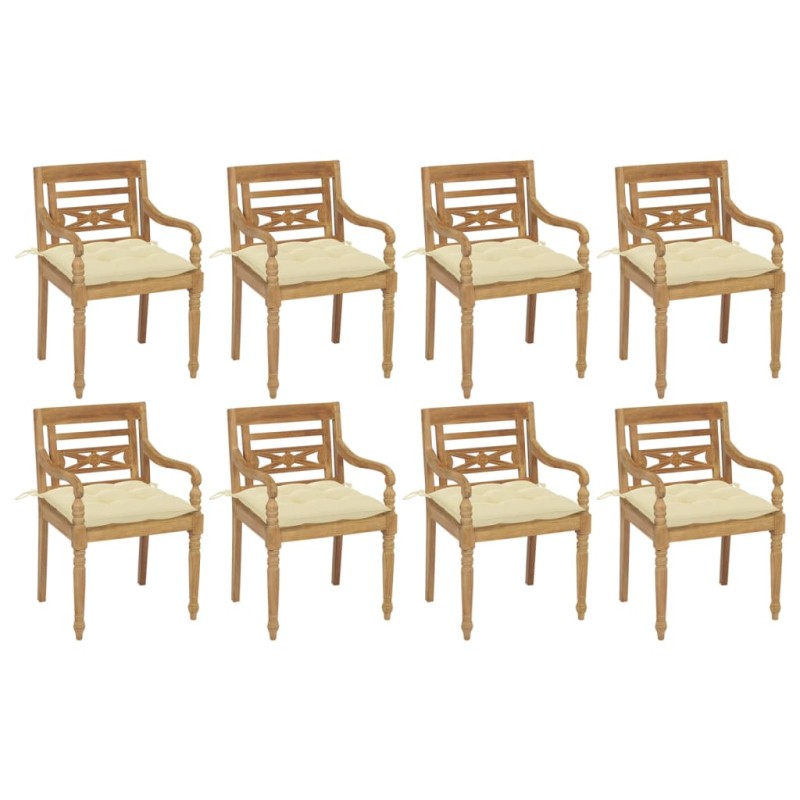vidaXL Batavia-Stühle mit Kissen 8 Stk. Massivholz Teak vidaXL Batavia-Stühle mit Kissen 8 Stk. Massivholz Teak