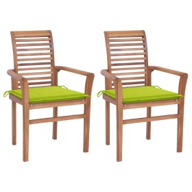 vidaXL Essstühle 2 Stk. mit Hellgrünen Kissen Massivholz Teak