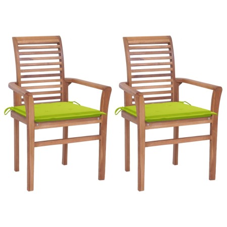 vidaXL Essstühle 2 Stk. mit Hellgrünen Kissen Massivholz Teak