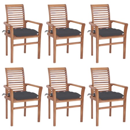 vidaXL Essstühle 6 Stk. mit Anthrazit Kissen Massivholz Teak