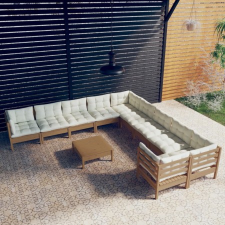 vidaXL 11-tlg. Garten-Lounge-Set mit Kissen Honigbraun Kiefernholz