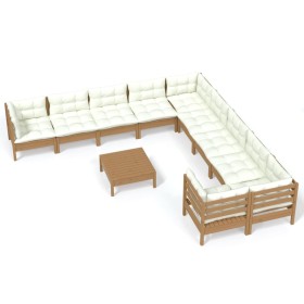 vidaXL 11-tlg. Garten-Lounge-Set mit Kissen Honigbraun Kiefernholz