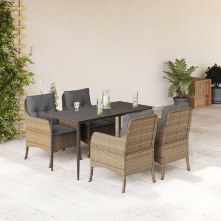 vidaXL 5-tlg. Garten-Essgruppe mit Kissen Beige Poly Rattan