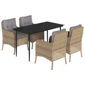 vidaXL 5-tlg. Garten-Essgruppe mit Kissen Beige Poly Rattan