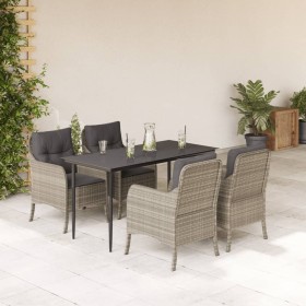 vidaXL 5-tlg. Garten-Essgruppe mit Kissen Hellgrau Poly Rattan
