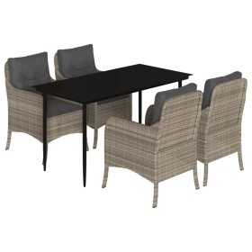 vidaXL 5-tlg. Garten-Essgruppe mit Kissen Hellgrau Poly Rattan