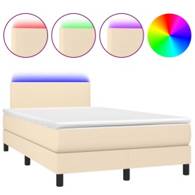 vidaXL Boxspringbett mit Matratze & LED Creme 120x190 cm Stoff