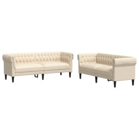 vidaXL 2-tlg. Sofagarnitur Creme Stoff