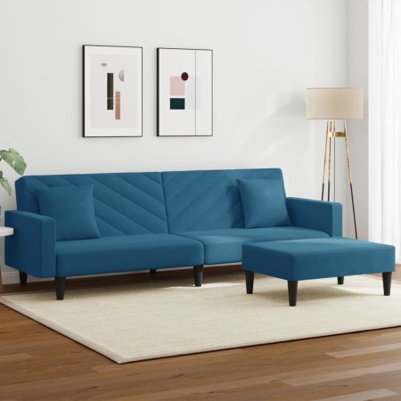 vidaXL 2-tlg. Sofagarnitur mit Kissen Blau Samt