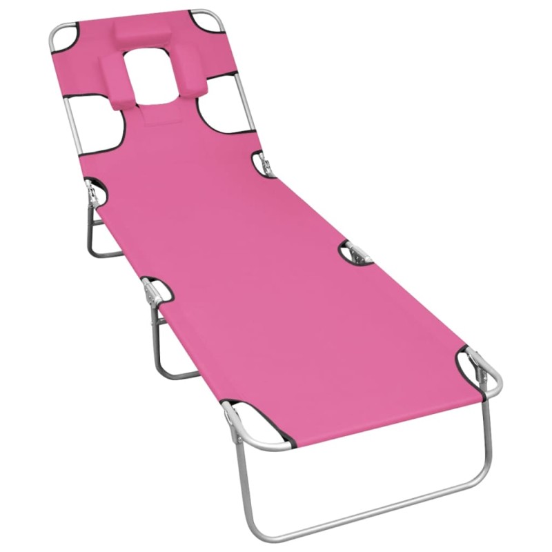 vidaXL Klappbare Sonnenliege mit Kopfkissen Stahl Magento Rosa vidaXL Klappbare Sonnenliege mit Kopfkissen Stahl Magento Rosa