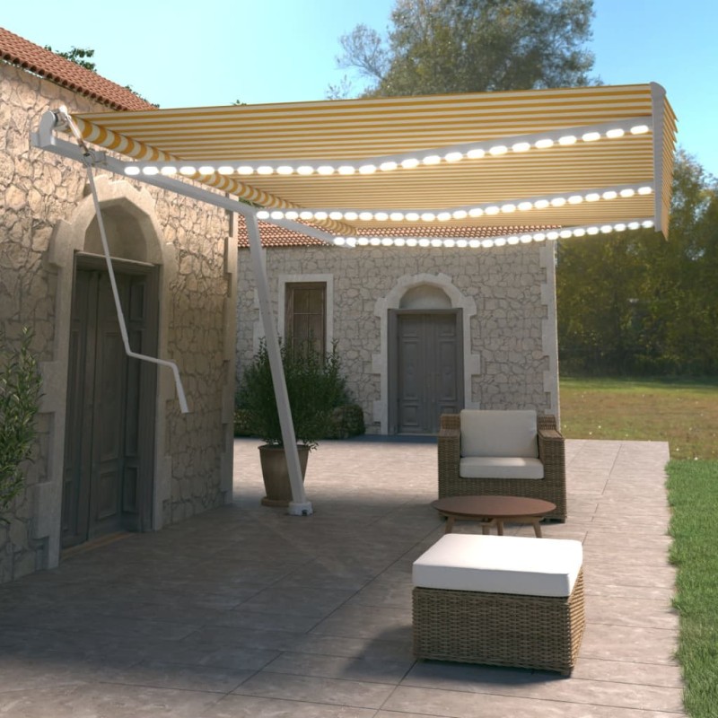 vidaXL Automatische Markise mit LED & Windsensor 600x350 cm Gelb/Weiß vidaXL Automatische Markise mit LED & Windsensor 600x350 cm Gelb/Weiß