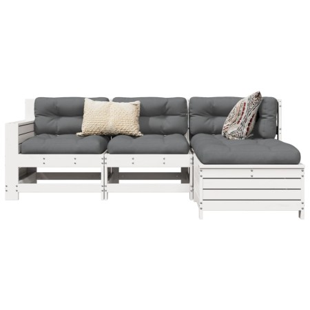 vidaXL 4-tlg. Garten-Sofagarnitur Weiß Massivholz Kiefer