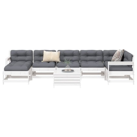 vidaXL 8-tlg. Garten-Sofagarnitur Weiß Massivholz Kiefer