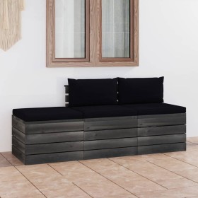 vidaXL 3-tlg. Garten-Sofagarnitur aus Paletten mit Kissen Kiefernholz