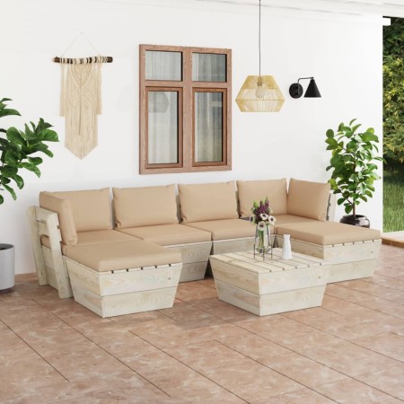vidaXL 7-tlg. Garten-Sofagarnitur aus Paletten mit Kissen Fichtenholz