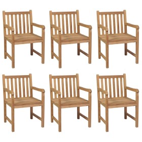 vidaXL Gartenstühle 6 Stk. mit Blauen Kissen Massivholz Teak