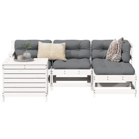 vidaXL 5-tlg. Garten-Sofagarnitur Weiß Massivholz Kiefer