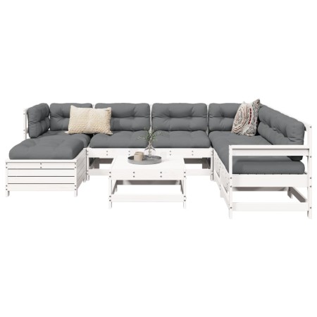 vidaXL 8-tlg. Garten-Sofagarnitur Weiß Massivholz Kiefer