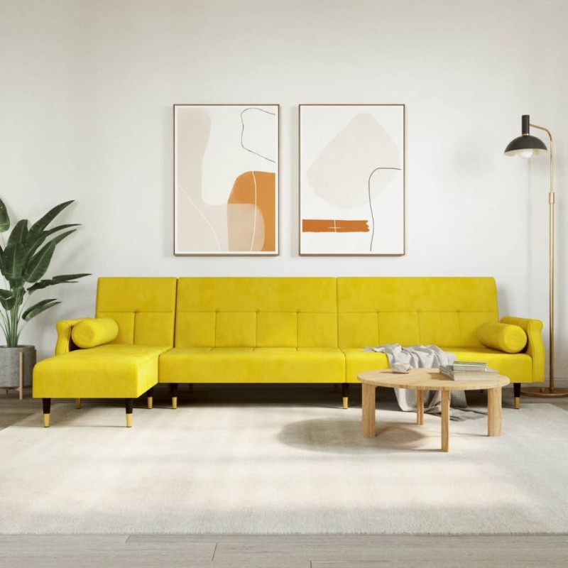 vidaXL Schlafsofa in L-Form Gelb 271x140x70 cm Samt vidaXL Schlafsofa in L-Form Gelb 271x140x70 cm Samt