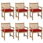 vidaXL Gartenstühle 6 Stk. mit Roten Kissen Massivholz Teak vidaXL Gartenstühle 6 Stk. mit Roten Kissen Massivholz Teak