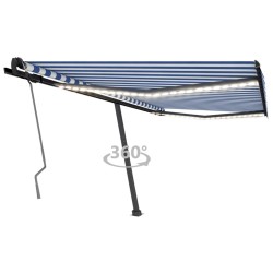 Gelenkarmmarkise Einziehbar mit LED 450x350 cm Blau und Weiß