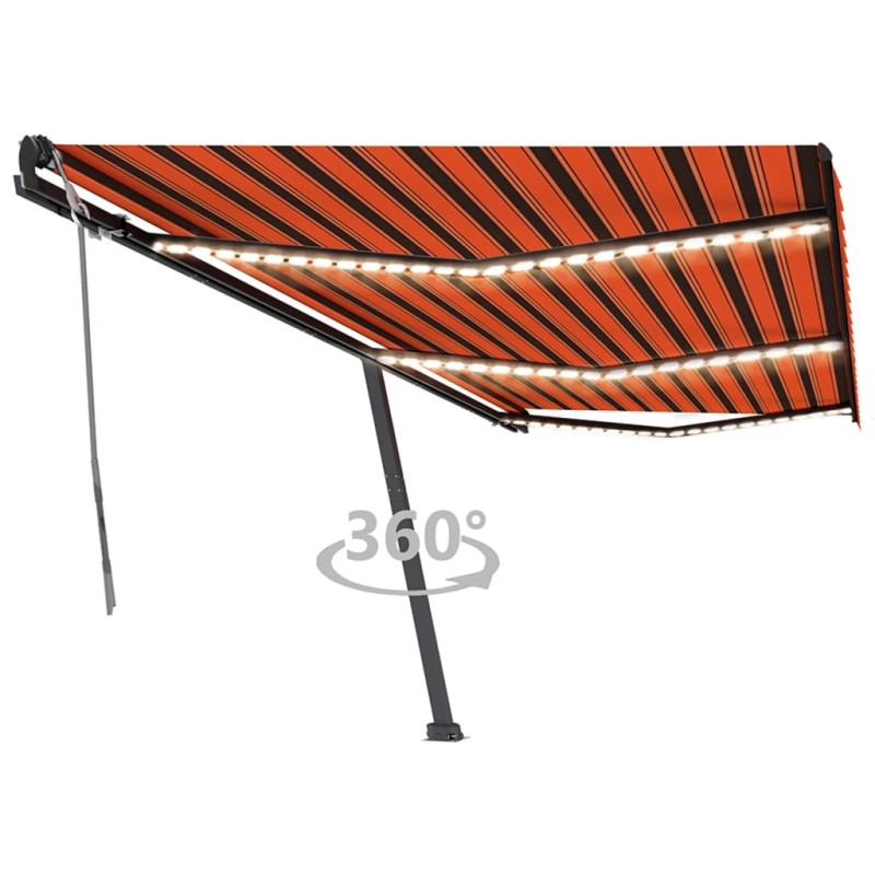 vidaXL Markise Manuell Einziehbar mit LED 600x350 cm Orange Braun vidaXL Markise Manuell Einziehbar mit LED 600x350 cm Orange Braun