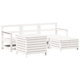 vidaXL 5-tlg. Garten-Sofagarnitur Weiß Massivholz Kiefer