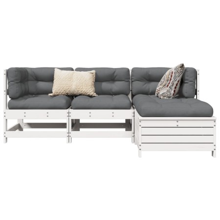 vidaXL 4-tlg. Garten-Sofagarnitur Weiß Massivholz Kiefer