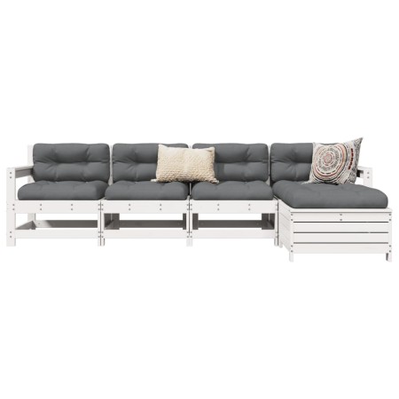 vidaXL 5-tlg. Garten-Sofagarnitur Weiß Massivholz Kiefer