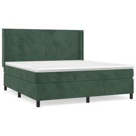 vidaXL Boxspringbett mit Matratze Dunkelgrün 180x200 cm Samt