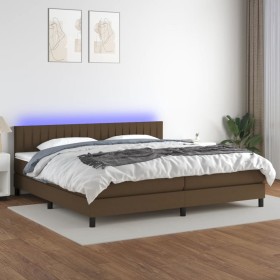 vidaXL Boxspringbett mit Matratze & LED Dunkelbraun 200x200 cm Stoff