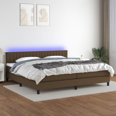 vidaXL Boxspringbett mit Matratze & LED Dunkelbraun 200x200 cm Stoff
