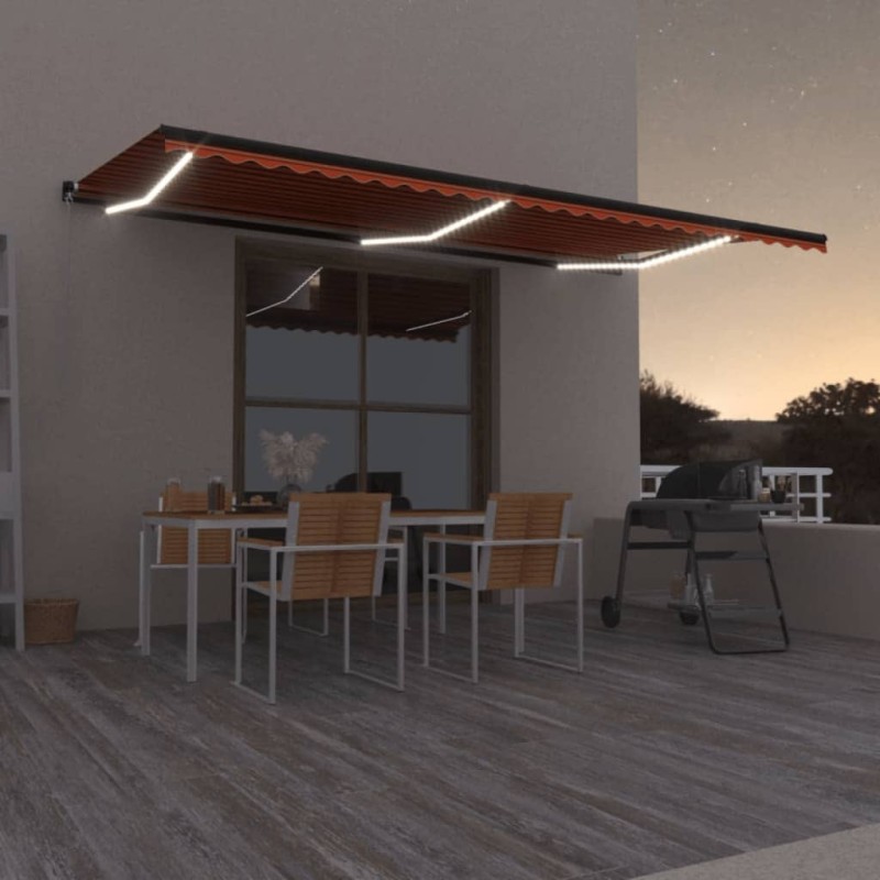vidaXL Markise Manuell Einziehbar mit LED 600x350 cm Orange & Braun vidaXL Markise Manuell Einziehbar mit LED 600x350 cm Orange & Braun