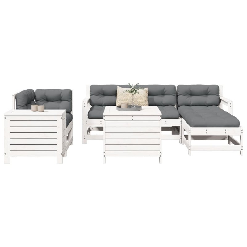 vidaXL 7-tlg. Garten-Sofagarnitur Weiß Massivholz Kiefer vidaXL 7-tlg. Garten-Sofagarnitur Weiß Massivholz Kiefer