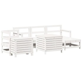 vidaXL 7-tlg. Garten-Sofagarnitur Weiß Massivholz Kiefer