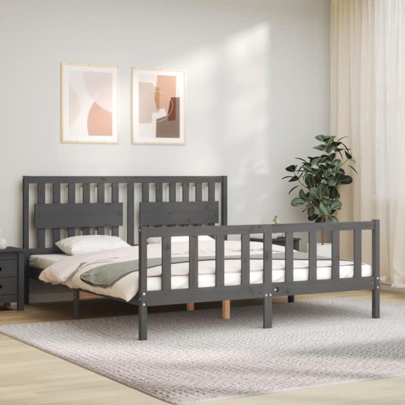 vidaXL Massivholzbett mit Kopfteil Grau vidaXL Massivholzbett mit Kopfteil Grau