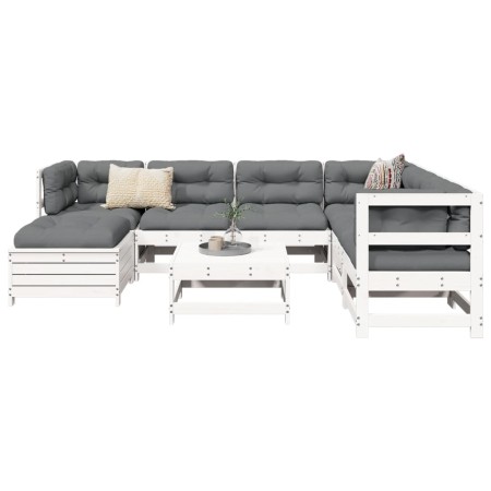 vidaXL 8-tlg. Garten-Sofagarnitur Weiß Massivholz Kiefer