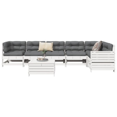 vidaXL 7-tlg. Garten-Sofagarnitur Weiß Massivholz Kiefer