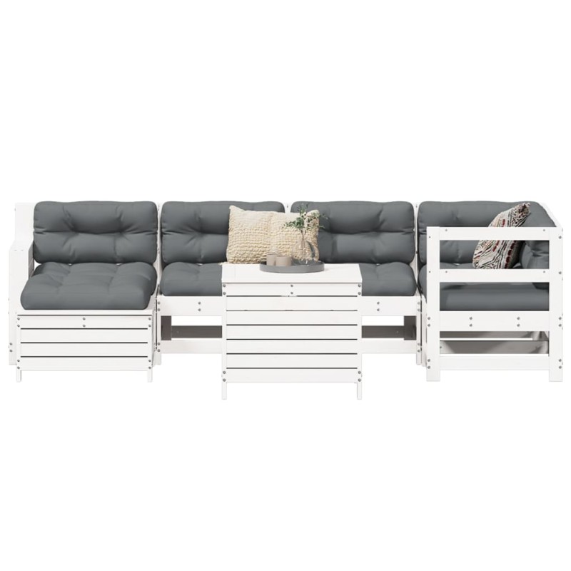 vidaXL 7-tlg. Garten-Sofagarnitur Weiß Massivholz Kiefer