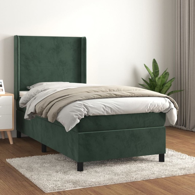 vidaXL Boxspringbett mit Matratze Dunkelgrün 90x200 cm Samt vidaXL Boxspringbett mit Matratze Dunkelgrün 90x200 cm Samt